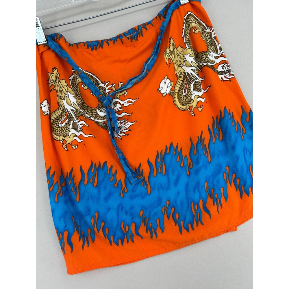 Vintage Women's Y2K Dragon Flame Print Orange Blue Wrap Mini Skirt